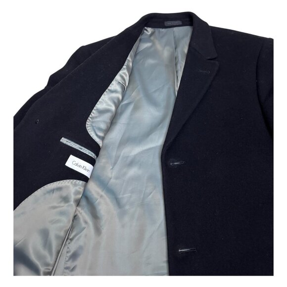 CALVIN KLEIN Wool & Cashmere Black Business Casual Pea Coat Trench Mens 40R - Picture 4 of 7